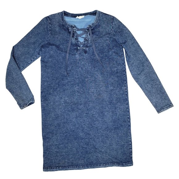 Jane and Delancey Midi long sleeve Lace Up Dress blue size small - Picture 1 of 5
